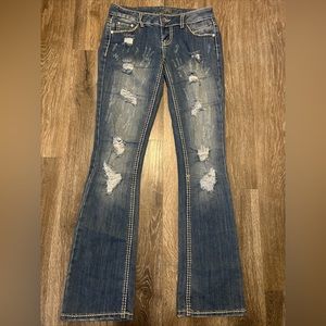 Almost Famous Women’s Size 1 Bootcut B017166-TERE220 Embroidered Blue Jeans